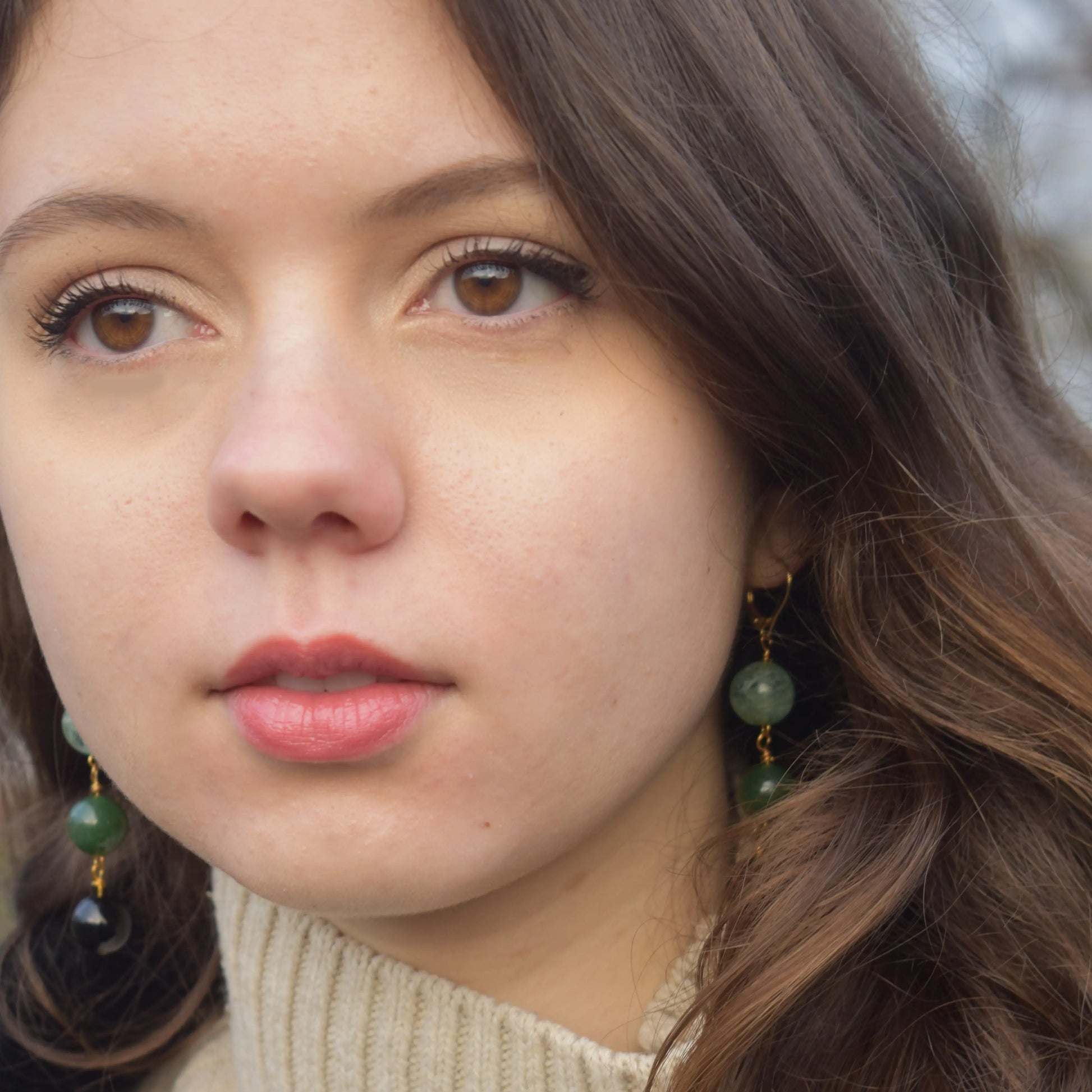 Green Quartz, Green Agate and Black Onyx Yellow Gold vermeil, 9k or 18k Gold Vermeil Earrings - Memoriex