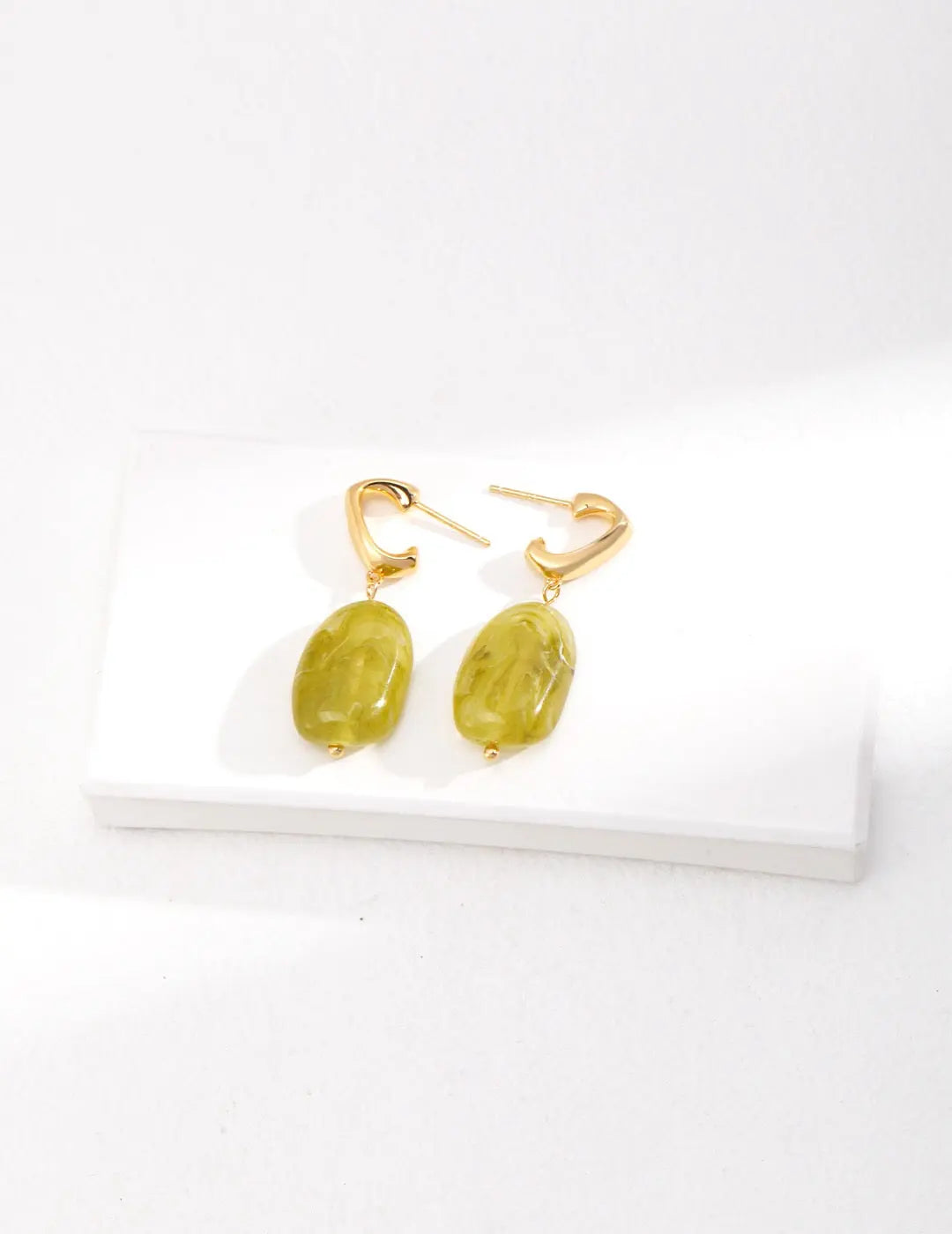 Green Resin Stone Drop Earrings-1