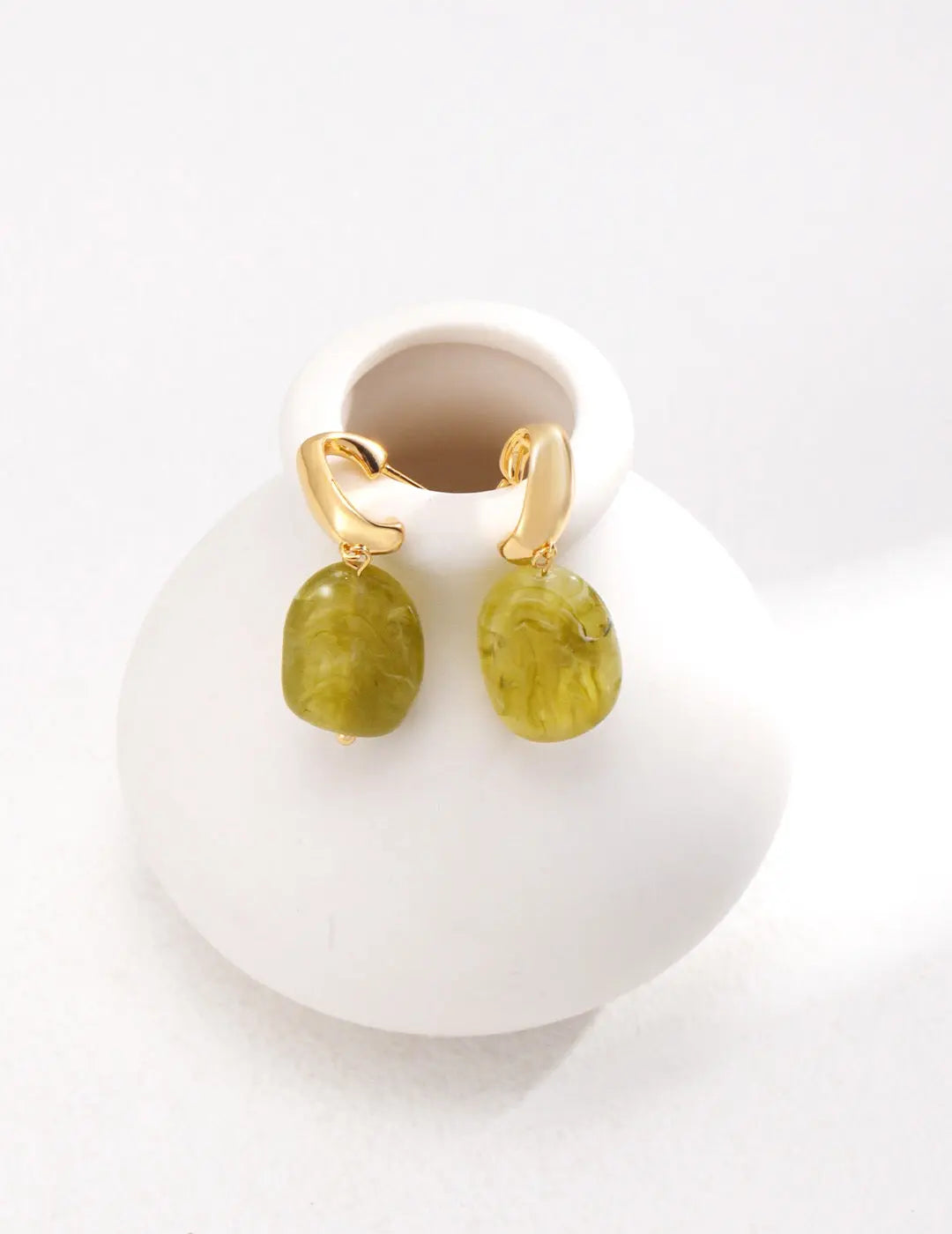 Green Resin Stone Drop Earrings-2