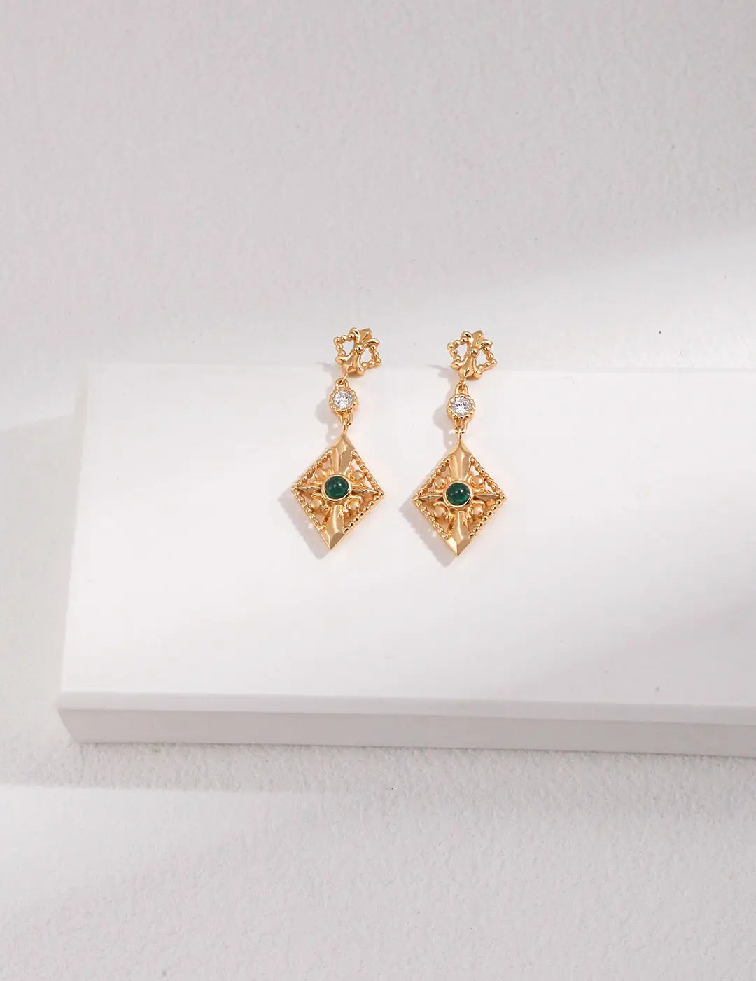 Green Zircon Rhombus Earrings-0