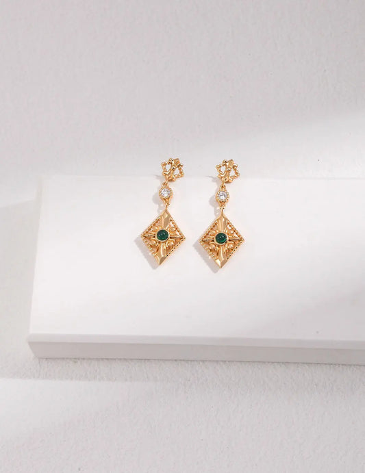 Green Zircon Rhombus Earrings-0