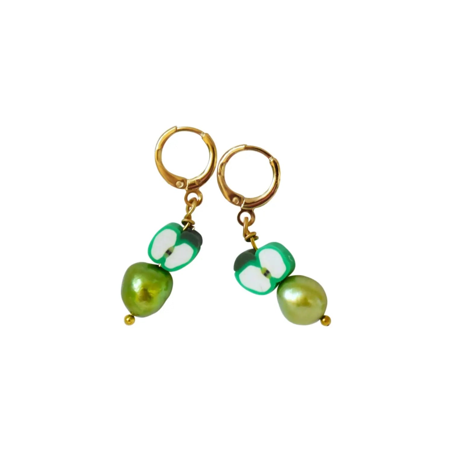 Green apples and green freshwater pearl earrings - Memoriex