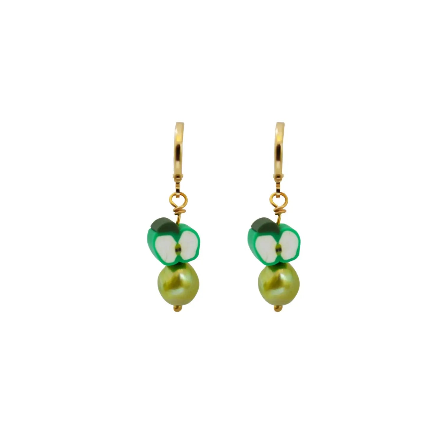 Green apples and green freshwater pearl earrings - Memoriex