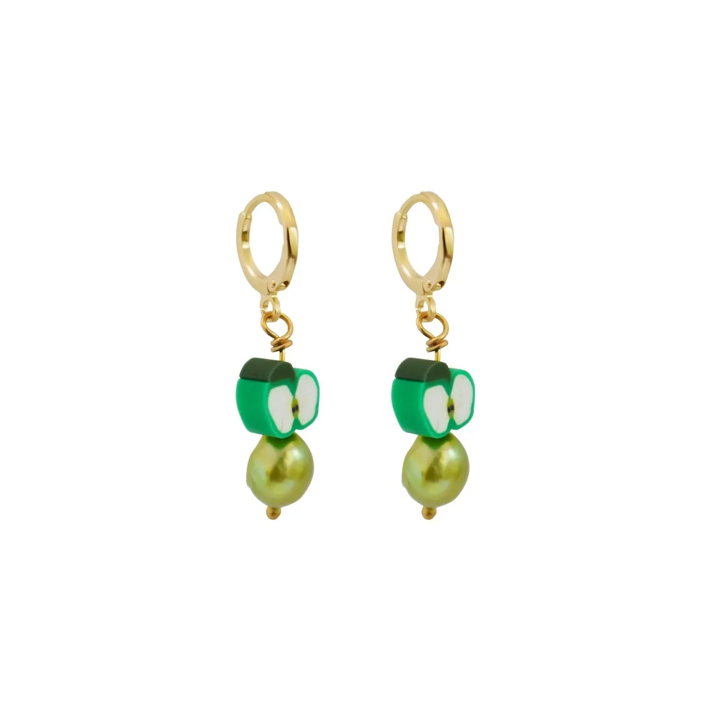 Green apples and green freshwater pearl earrings - Memoriex