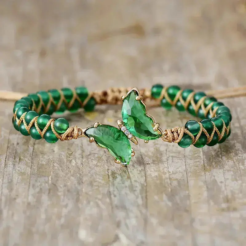 Green Agate Crystal Butterfly Bracelet-0