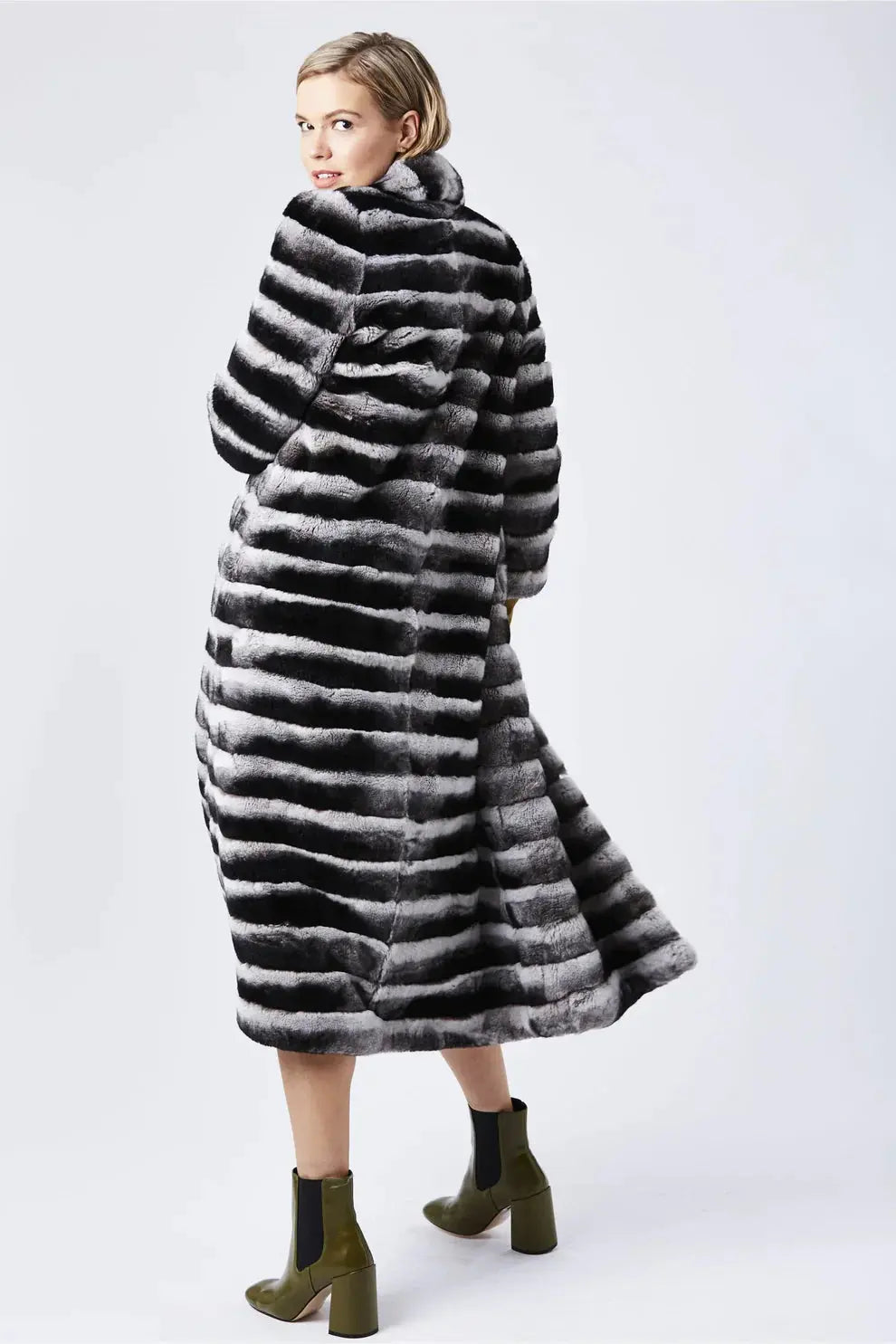 Grey Carrie Chinchilla Effect Coney Fur Coat-1