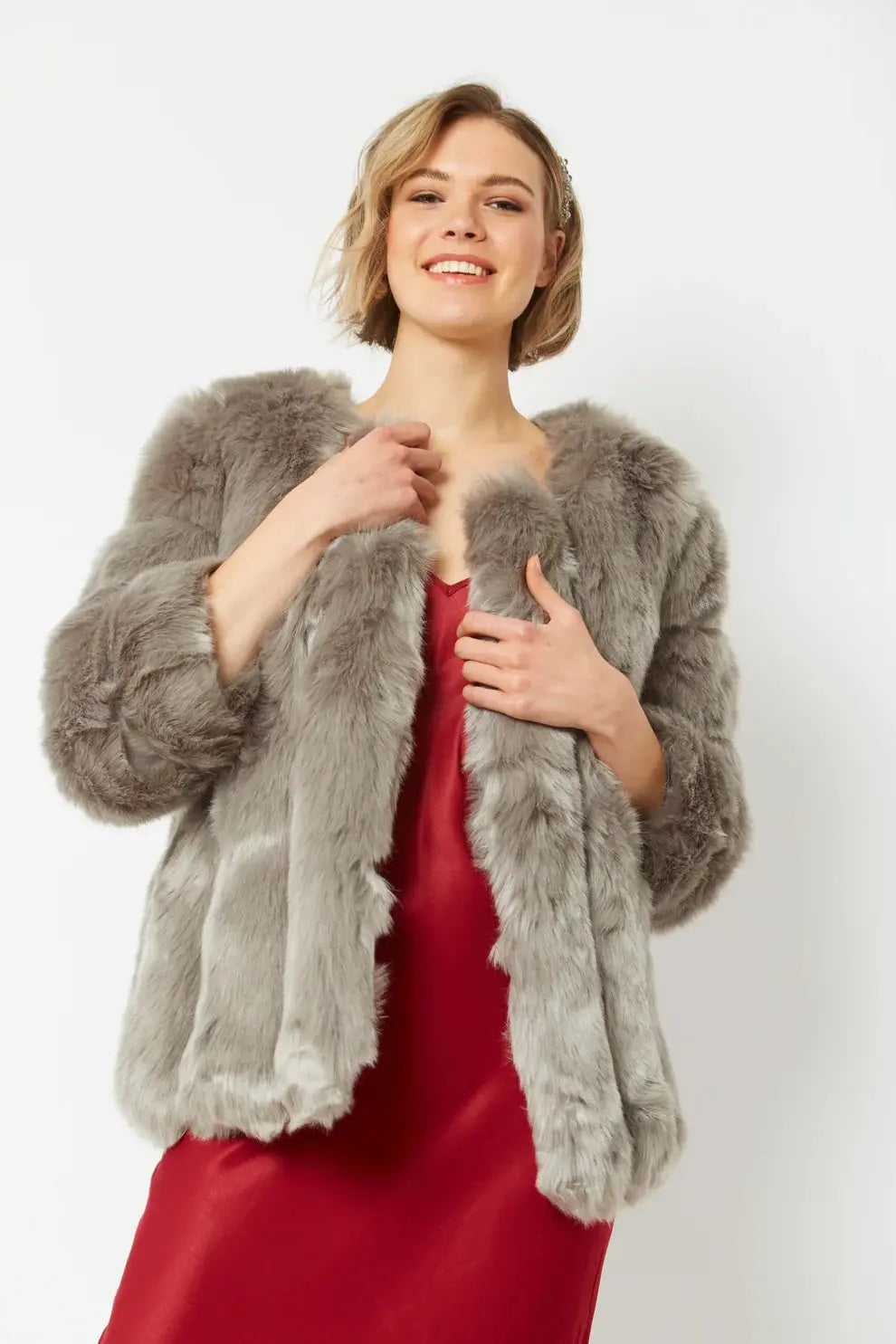 Grey Faux Fur Coat-2