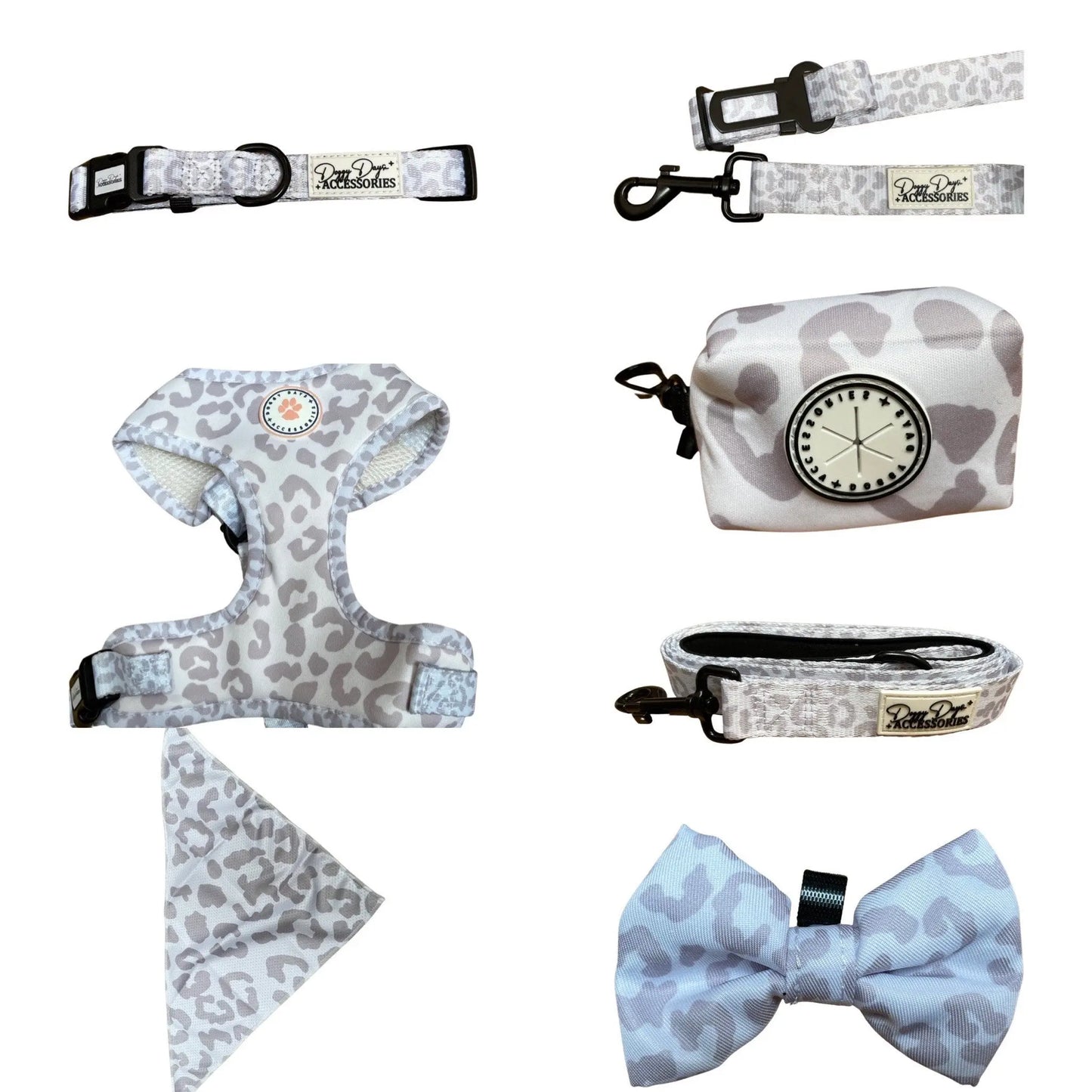 Grey Leopard (7-Piece, Full Dog Accessories Set) by Doggy Days - Memoriex