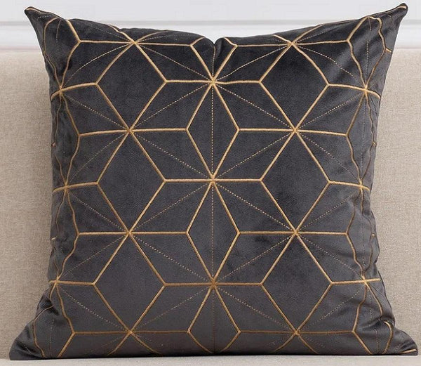 Gold Plaid Velvet Cushion Cover (18x18" - 45x45 cm)-10