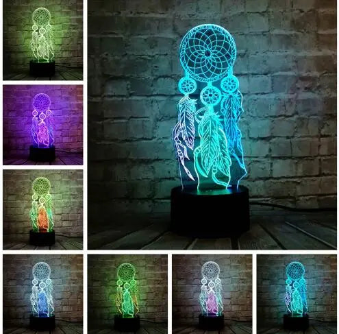 H Valentine Wind Chimes Table Lamp Switch Dream Catcher 3D Touch Night Light Bedroom Party Desk Decor Lamp Girls xmas - Memoriex 