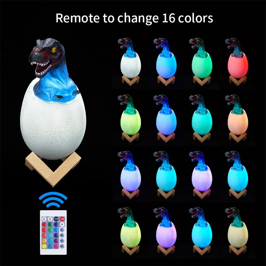 3D Printed Touch Sensor LED Night Light 16 Colors Dinosaur Egg Bedside Lamp Remote Control 4 Modes Toy Rechargeable Table Lamp