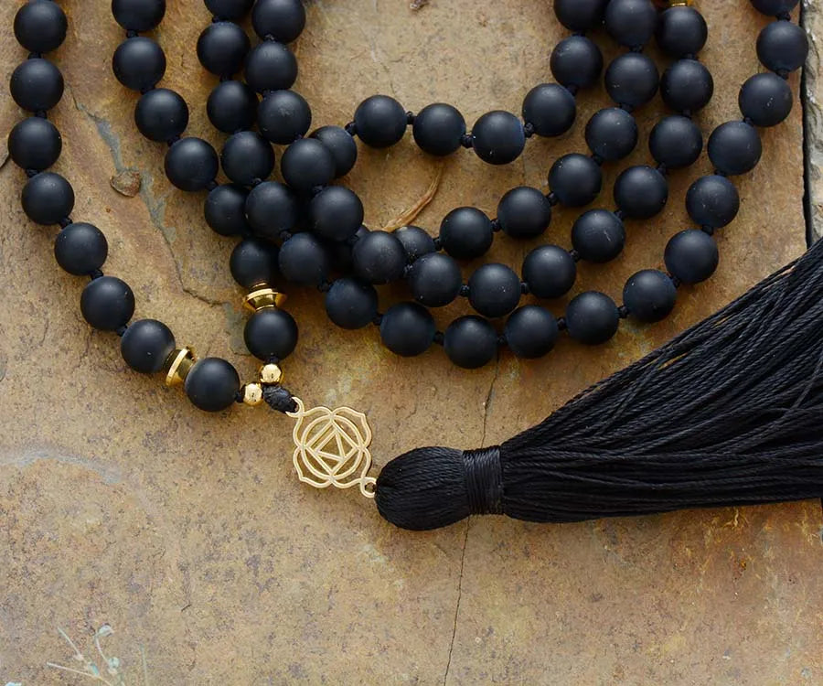 Black Onyx 7 Chakra Mala Necklace 108 Beads-2