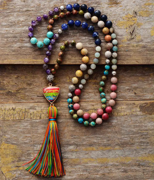 7 Chakra Triangle Charm Tassel Necklace-0