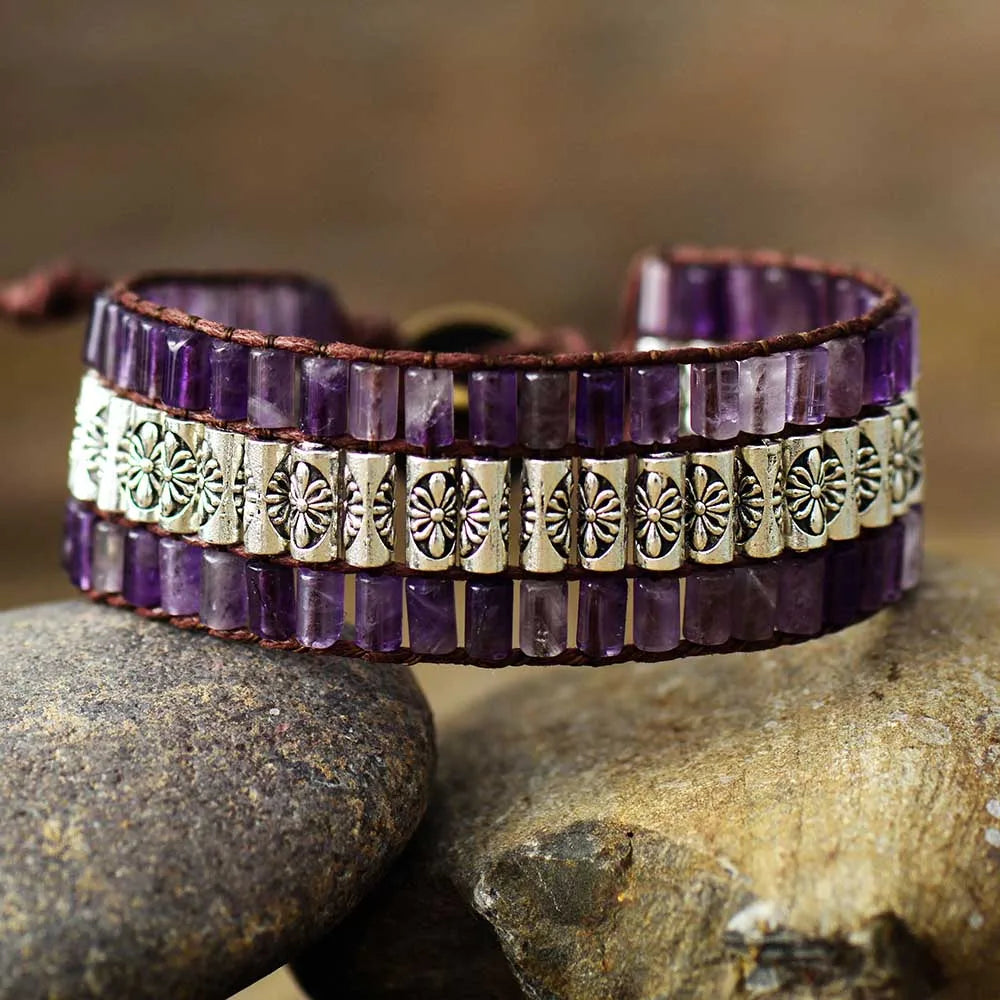 Amethyst Antique Statement Wristband Bracelet-0