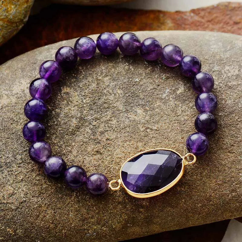 Amethyst Beaded Elastic Bracelet-2