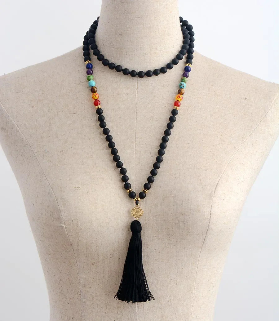 Black Onyx 7 Chakra Mala Necklace 108 Beads-4