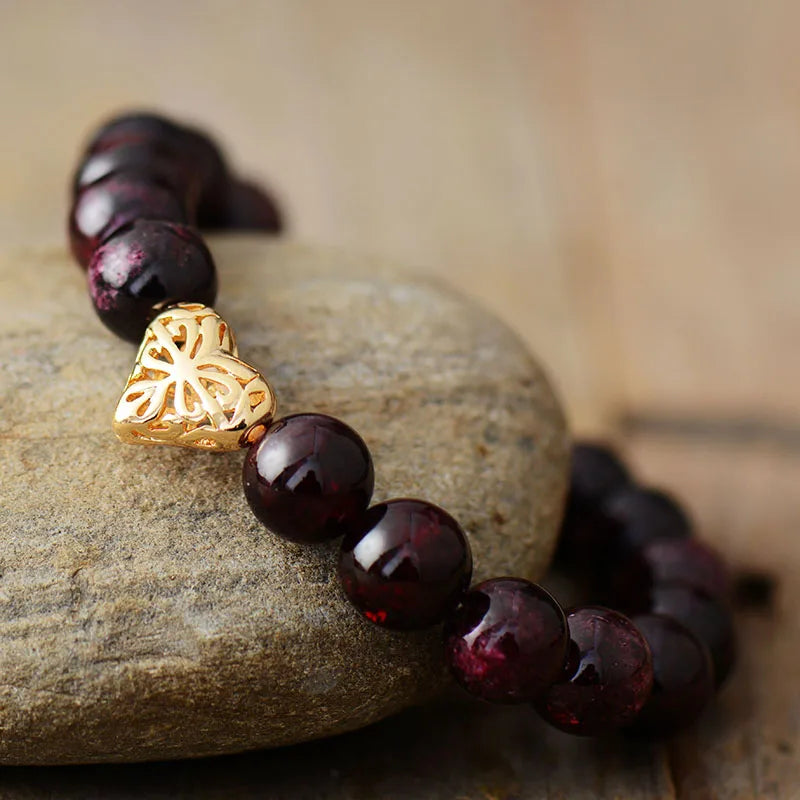 Garnet Heart Charm Premium Bracelet-3