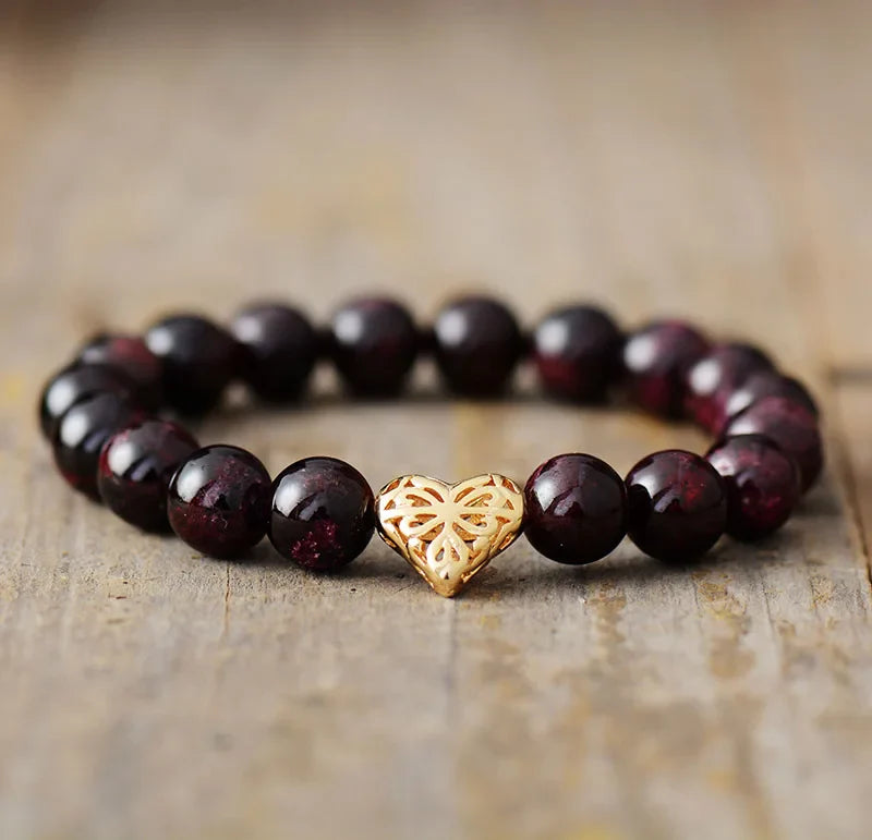 Garnet Heart Charm Premium Bracelet-2