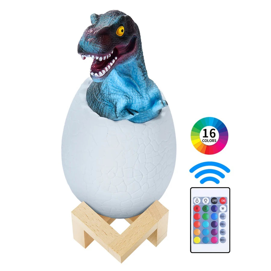 3D Printed Touch Sensor LED Night Light 16 Colors Dinosaur Egg Bedside Lamp Remote Control 4 Modes Toy Rechargeable Table Lamp