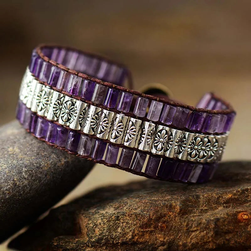 Amethyst Antique Statement Wristband Bracelet-1