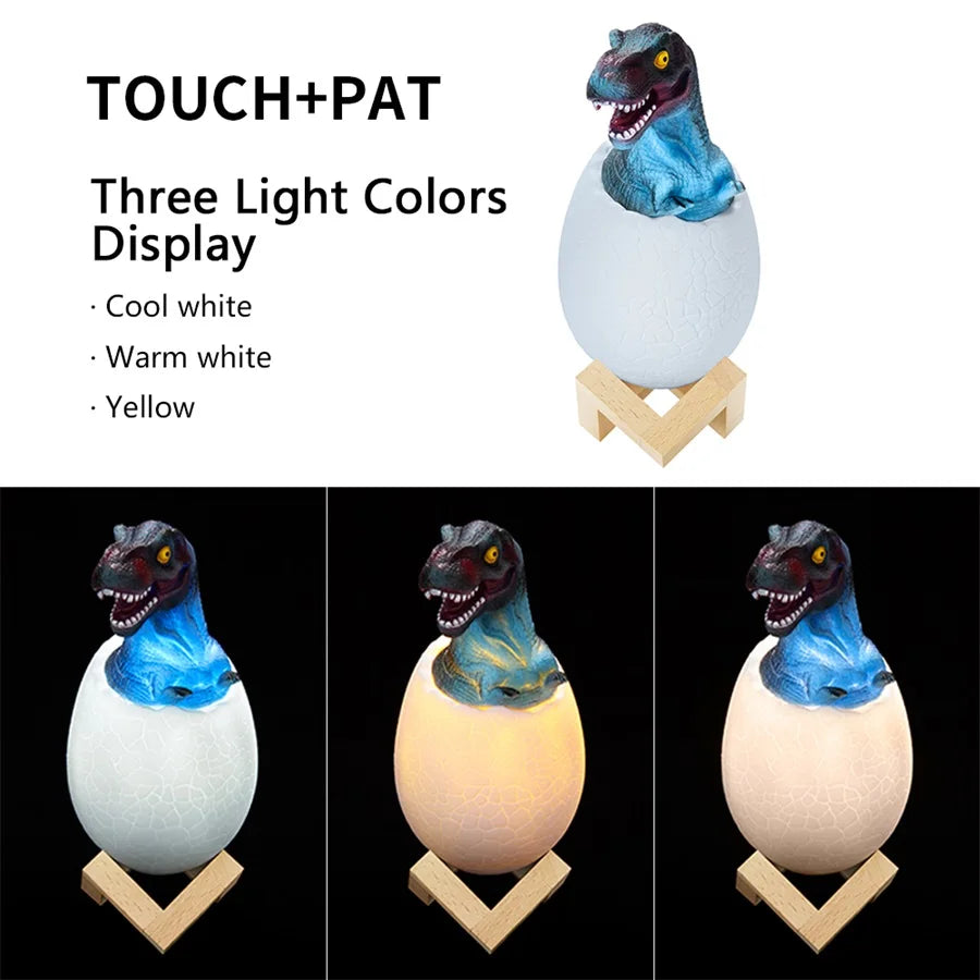 3D Printed Touch Sensor LED Night Light 16 Colors Dinosaur Egg Bedside Lamp Remote Control 4 Modes Toy Rechargeable Table Lamp