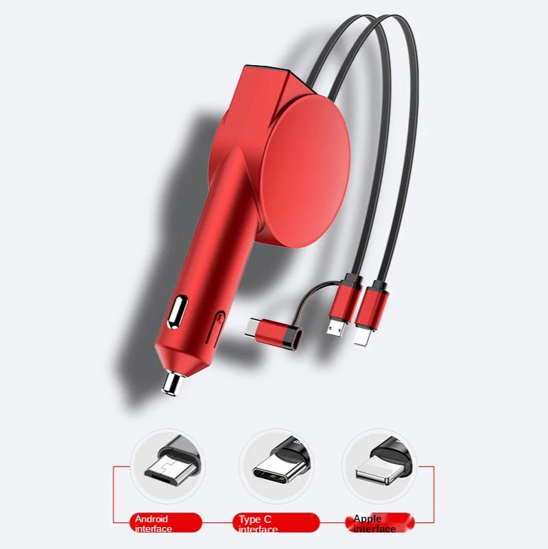 Vogek 3-in-1 Car Charger 60W Super Fast Charging for iPhone Xiaomi Huawei Samsung with Telescopic Charging Cables and Adapters - Memoriex 