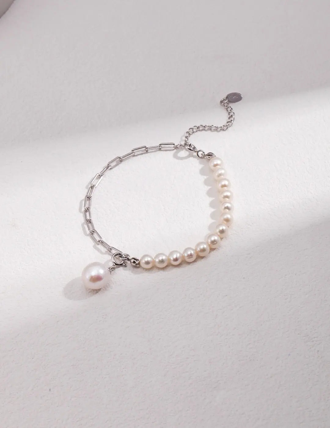 Half Chain Half Pearl Pendant Bracelet-2