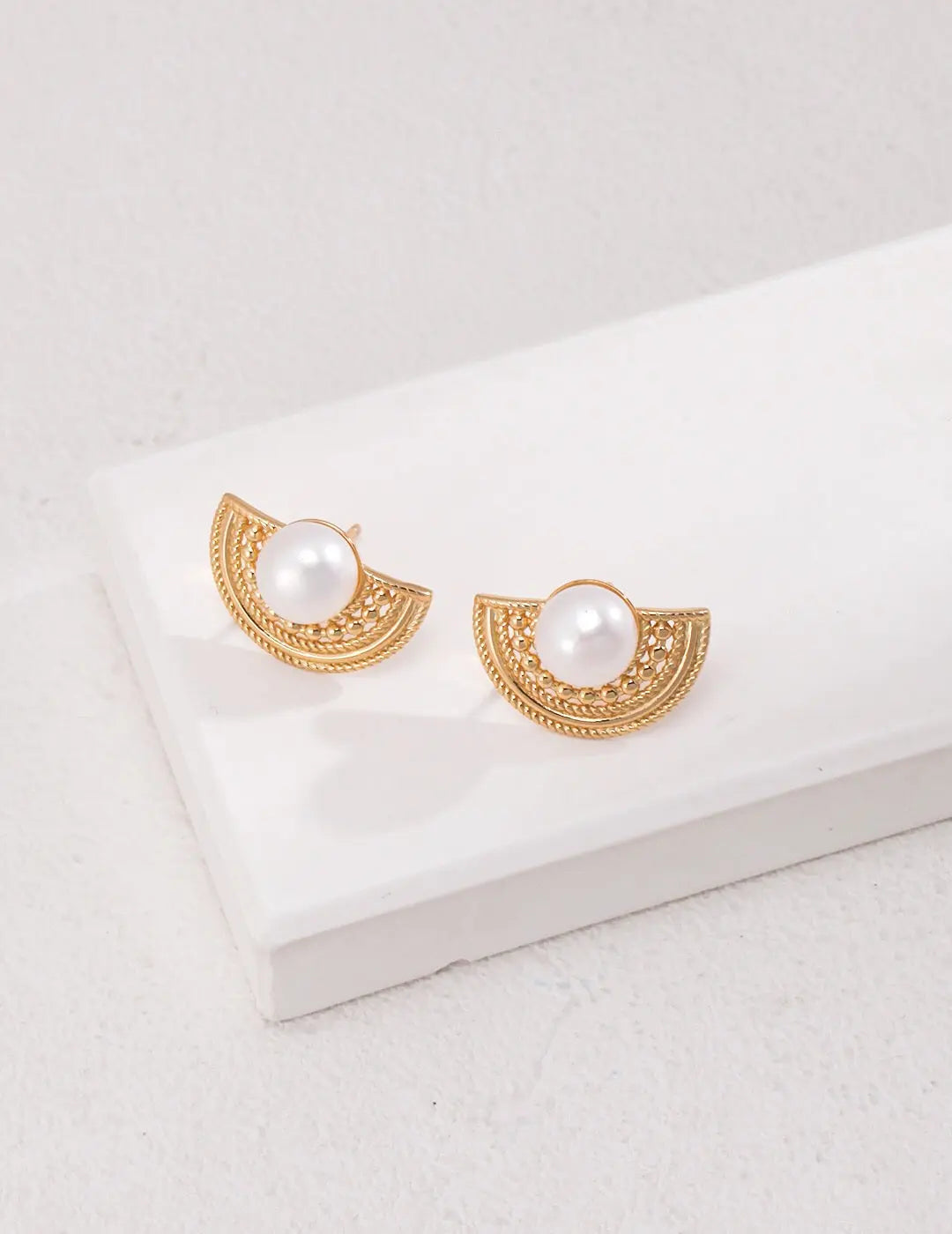 Half Circle Pearl Stud Earrings-0