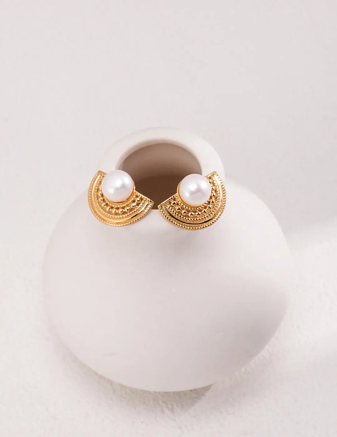 Half Circle Pearl Stud Earrings-1