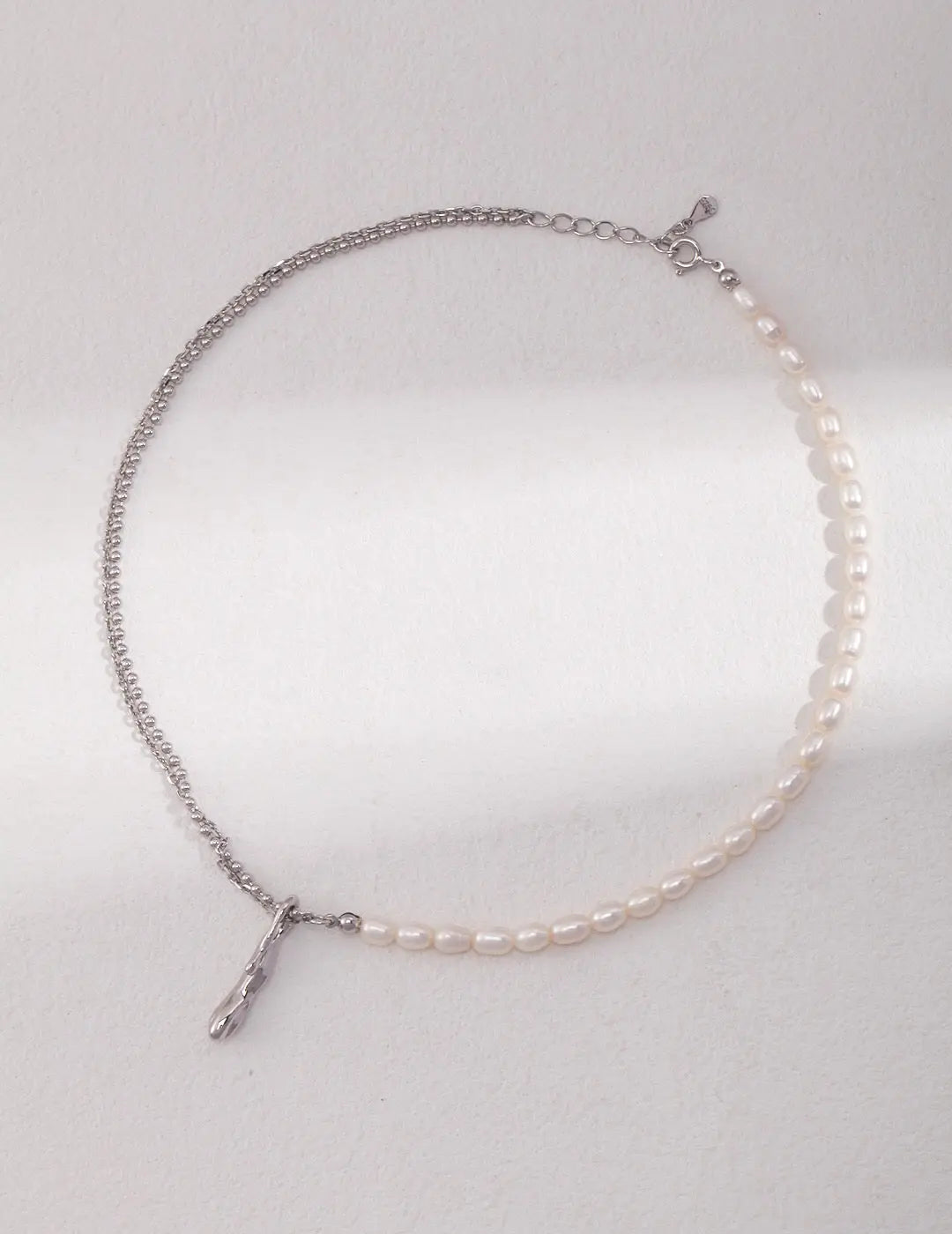 Half Pearl Half Chain Necklace-1