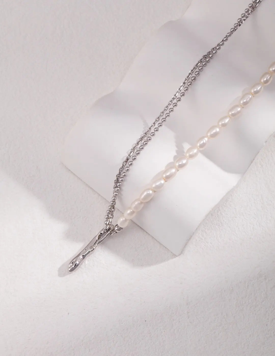 Half Pearl Half Chain Necklace-2