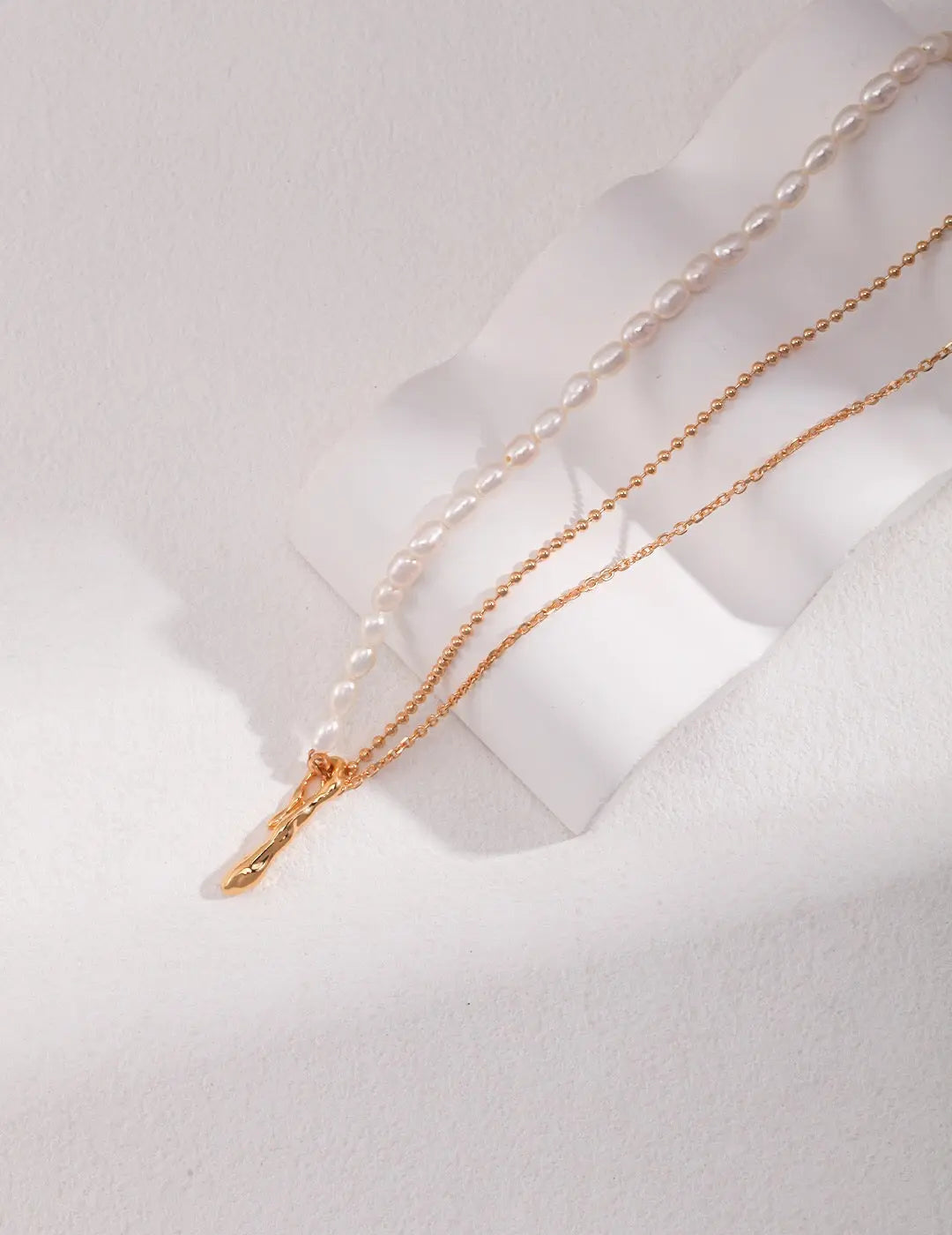 Half Pearl Half Chain Necklace-3