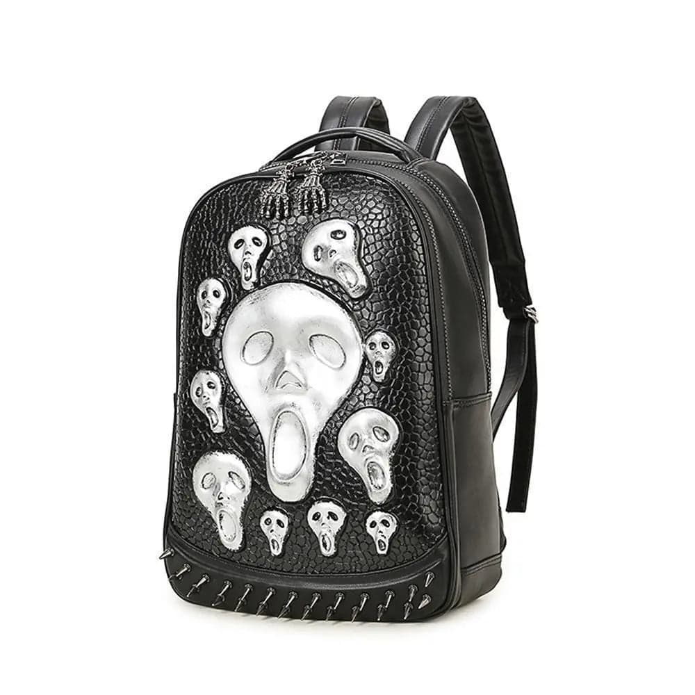 Halloween Backpack 3D Skull Ghost Doodle Morph Backpack Rivets Punk Laptop Computer Bag-2