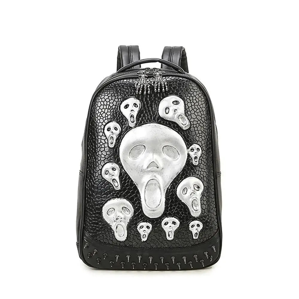 Halloween Backpack 3D Skull Ghost Doodle Morph Backpack Rivets Punk Laptop Computer Bag-0