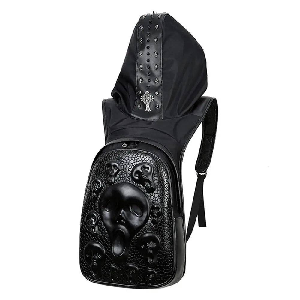 Halloween Backpack 3D Skull Ghost Doodle Morph Backpack Rivets Punk Laptop Computer Bag With Hat-4