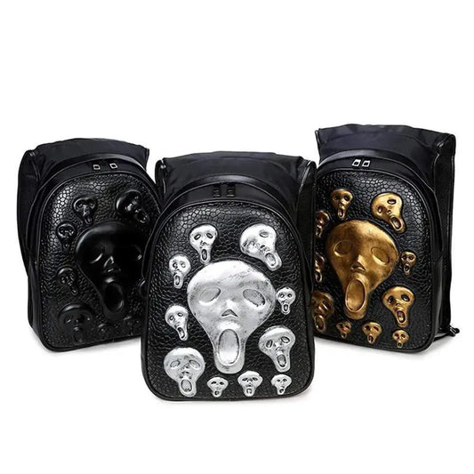 Halloween Backpack 3D Skull Ghost Doodle Morph Backpack Rivets Punk Laptop Computer Bag With Hat-0