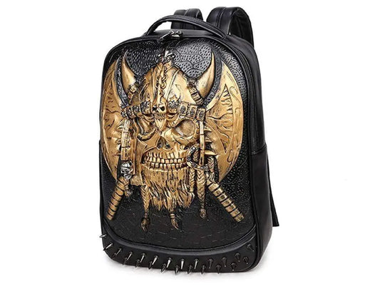 Halloween Backpack Punk Rivets Waterproof 3D Ghost Skull Crown Laptop Computer Knapsack-0