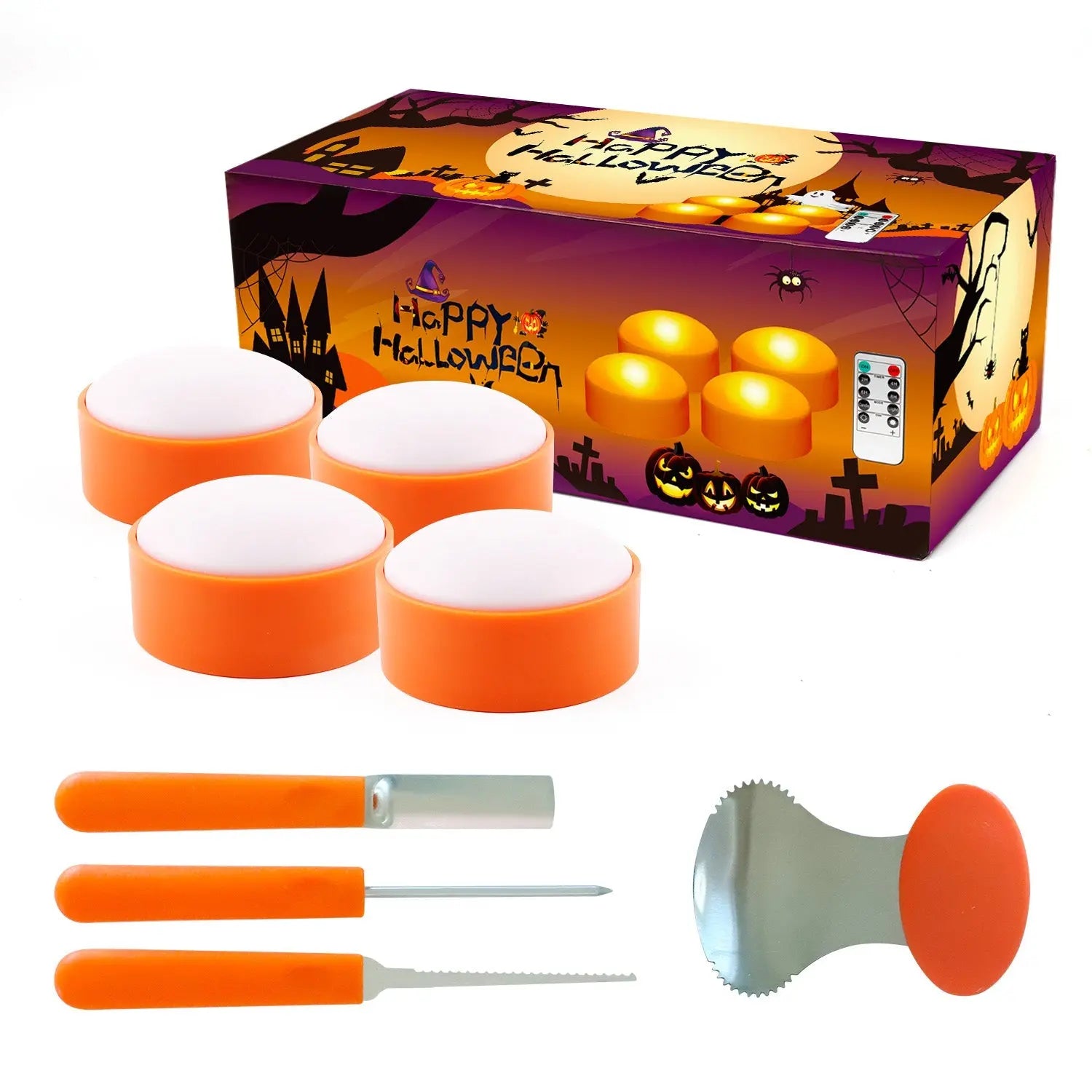 Halloween LED Pumpkin Lights with Remote and Timer 4Packs-0