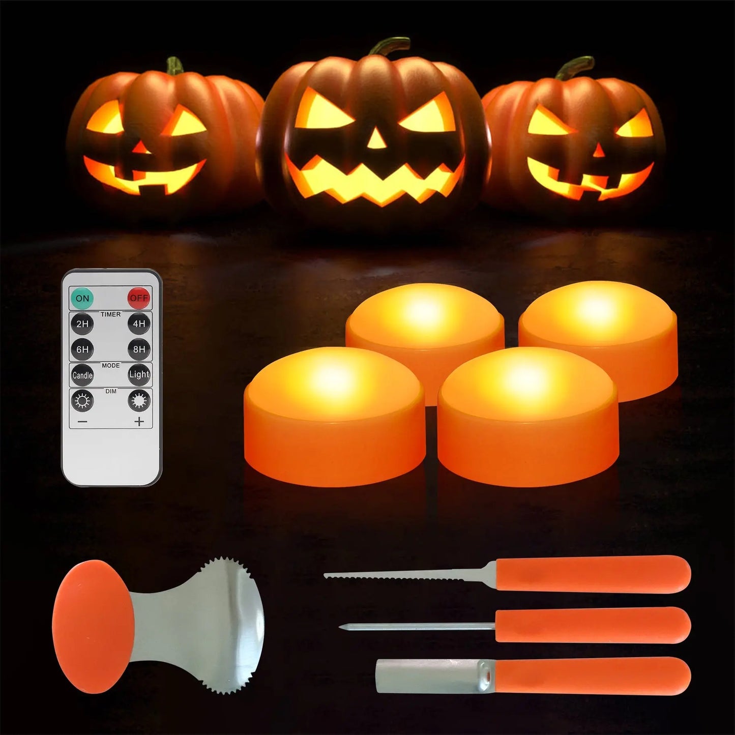 Halloween LED Pumpkin Lights with Remote and Timer 4Packs-2