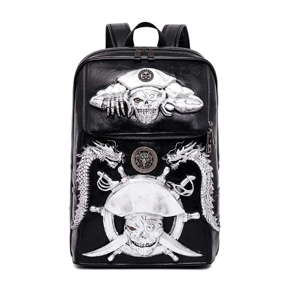 Halloween Skull Backpack 3D Pirate Captain 14"Laptop Computer Handbags Knapsack-1