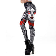Halloween Sugar Skull Leggings For Women Girl Rose Print Fantastic Workout Party Ankle Pant - Memoriex 