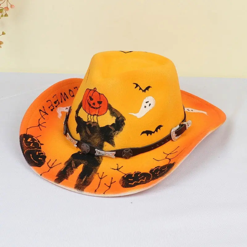 Halloween carnival party pumpkin hat ghost festival cocked hat dance performance cowboy hat - Memoriex 