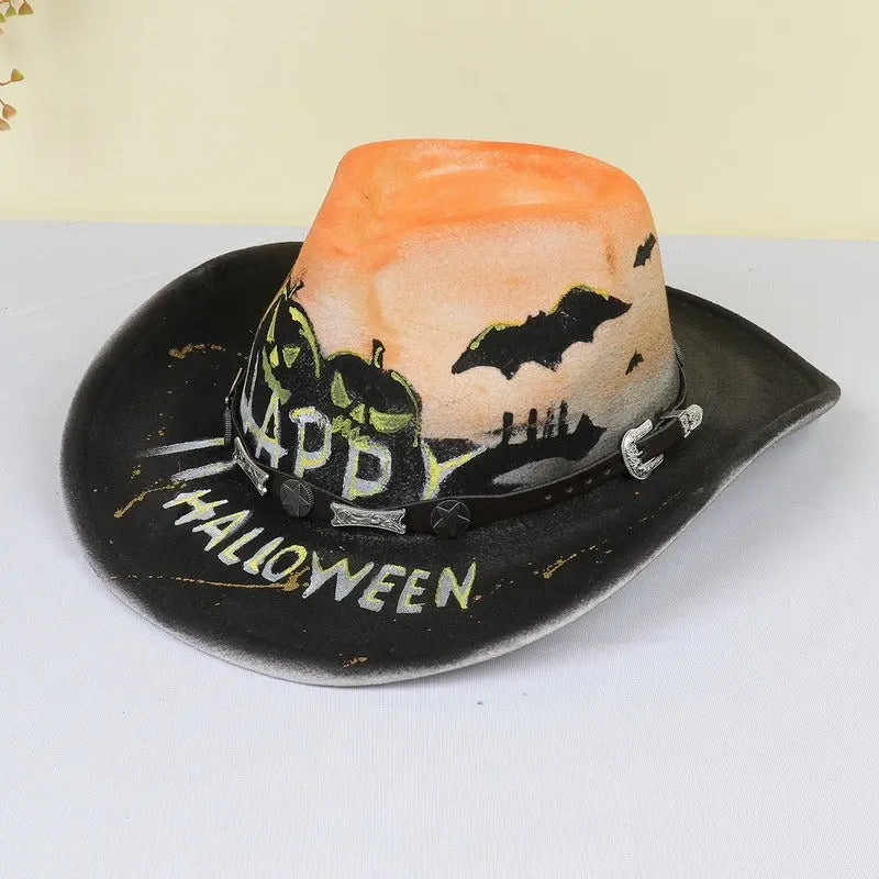 Halloween carnival party pumpkin hat ghost festival cocked hat dance performance cowboy hat - Memoriex 