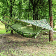 Hammock with Net and Rain Fly - Portable Double Hammock with Bug Net and Tent Tarp Heavy Duty Tree Strap-0