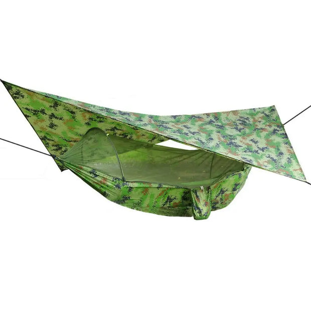 Hammock with Net and Rain Fly - Portable Double Hammock with Bug Net and Tent Tarp Heavy Duty Tree Strap-3