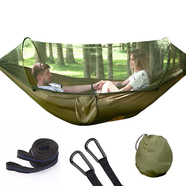 Hammock with Net and Rain Fly - Portable Double Hammock with Bug Net and Tent Tarp Heavy Duty Tree Strap-4