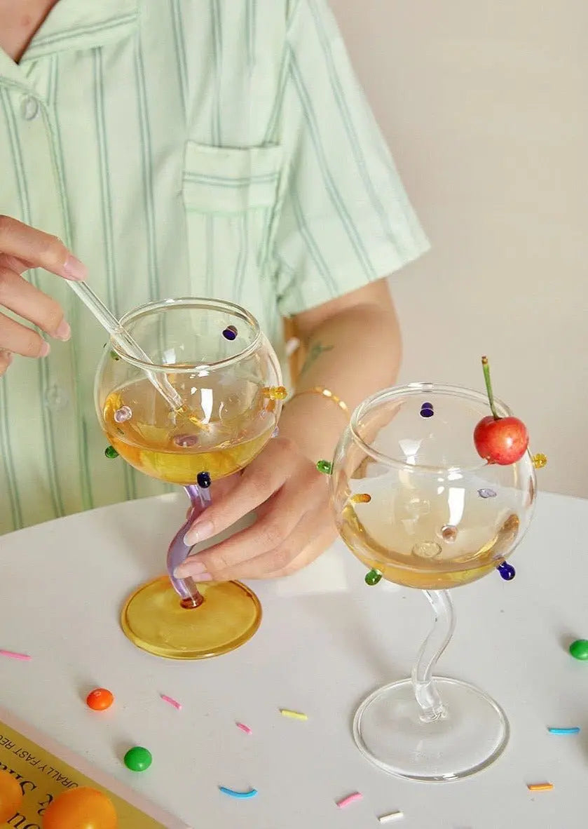 Hand Blown Rainbow Sprinkles Wine Glasses - Whimsical Dopamine Burgundy Glass-0