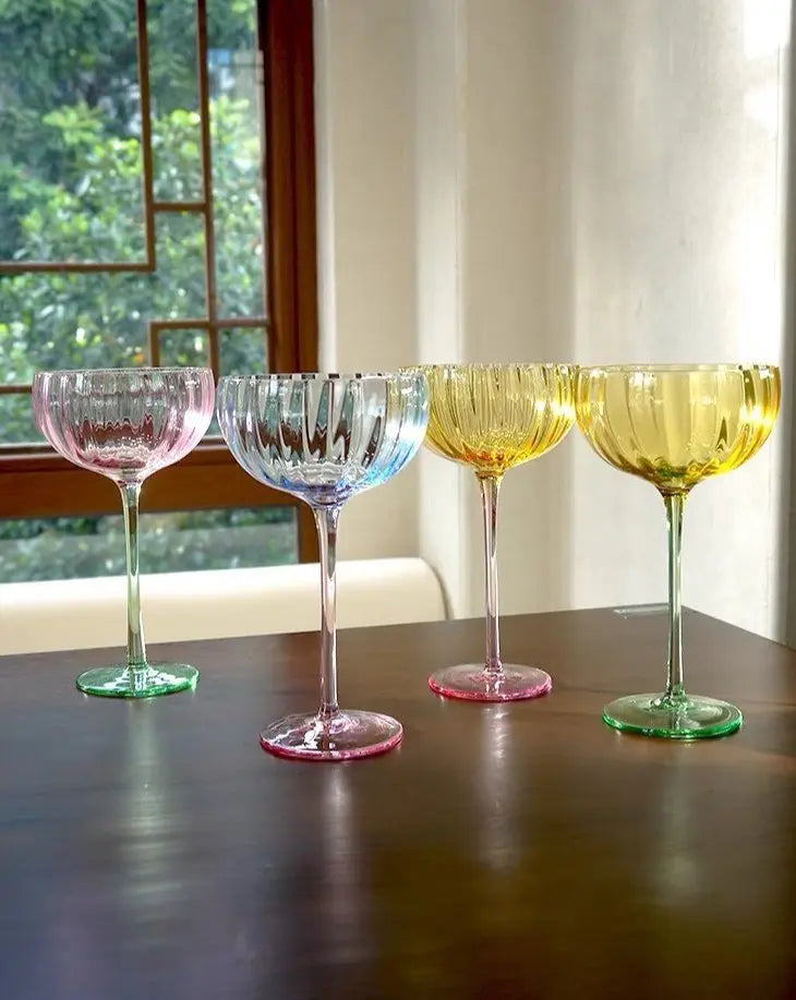 Hand Blown Retro Pastel Coloured Cocktail Glasses Coupe Set of 4 ( $22.5 Each )-0