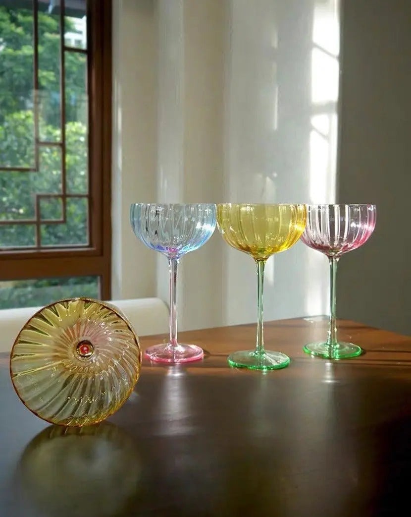 Hand Blown Retro Pastel Coloured Cocktail Glasses Coupe Set of 4 ( $22.5 Each )-1