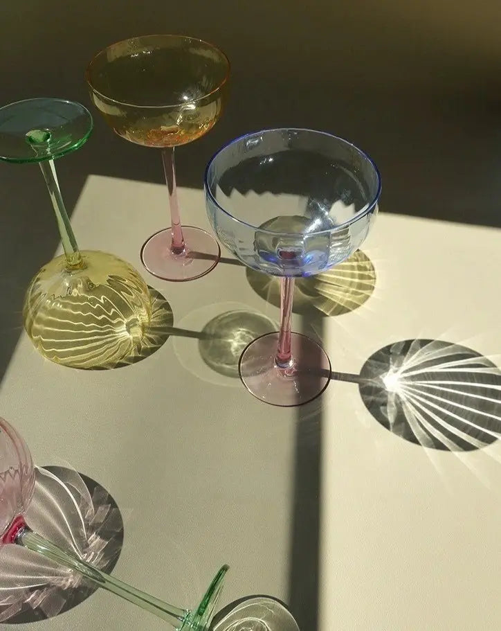 Hand Blown Retro Pastel Coloured Cocktail Glasses Coupe Set of 4 ( $22.5 Each )-3